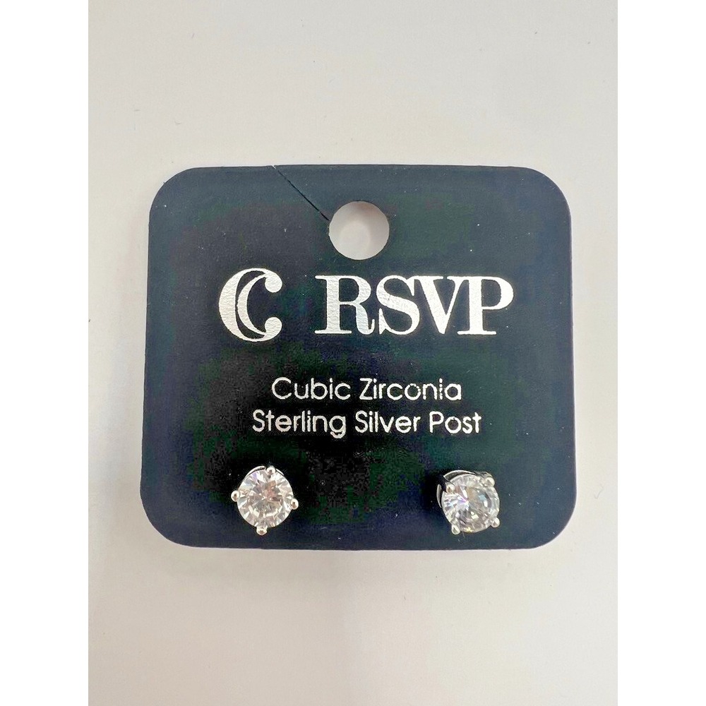 RSVP Cubic Zirconia Stud Earrings Sterling Silver Post‎ 6mm Clear Round NEW Gift